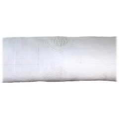 Antique White Intricate Lace & Threadwork Linen Bolster with Small 'SM' Monogram