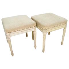 Pair of Gustavian Stools with Distressed Paint from the Gustavian Period