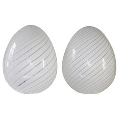 Pair of Italian Maestri Murano Glass Egg Lamps