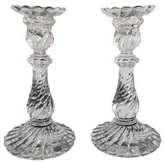 Antique Pair of Crystal Candlesticks in Bambous by Baccarat