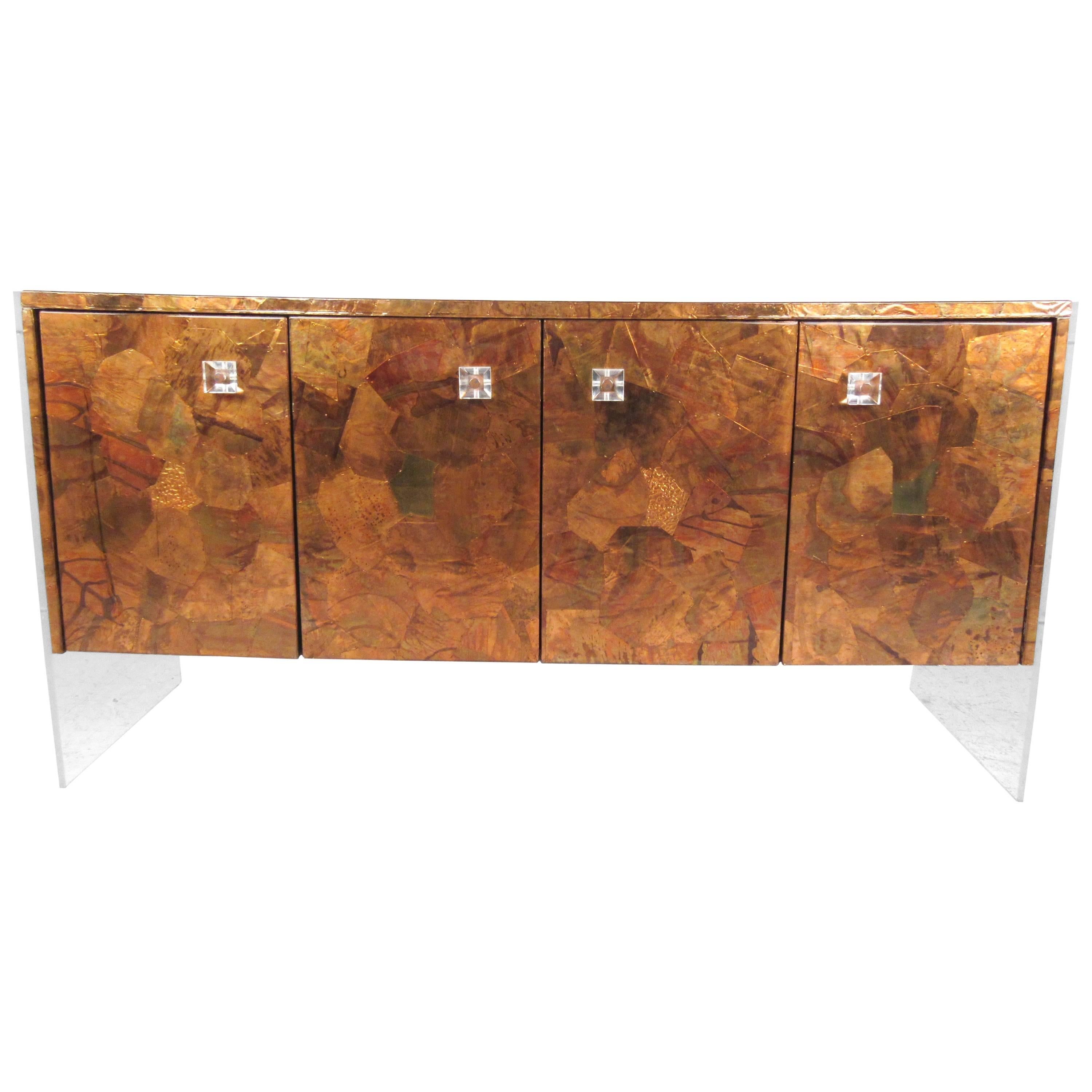 Patchwork Copper and Lucite Sideboard in the Style of Milo Baughman