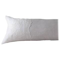 Antique White Linen Bolster with Lovely Cornely Scalloped End Panels