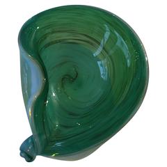 Vintage Italian Murano Shimmering Emerald Green Art Glass Bowl, Italy, 1960s