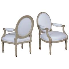 Pair of Antique French Louis XVI Style Painted Armchairs, circa 1880