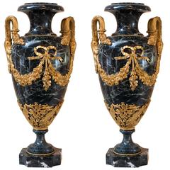 Pair of Marble Urns Decorated with Gilt Bronze, Paris, circa 1890