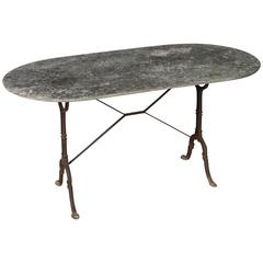 Antique French Weather Aged Marble-Top Cast Iron Garden Table or Bistro Table Antique French Weather Aged Marble-Top Cast Iron Garden Table or Bistro Table