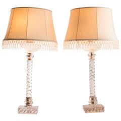 Pair of Baccarat Ropa Column Lamps with Custom Silk Shades