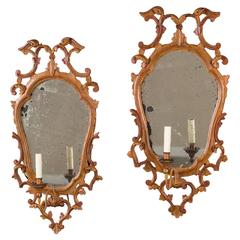 Pair of Antique Italian Baroque Painted Mirror Sconces, circa 1840