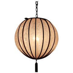 French Blown Glass in Iron Cage Pendant Light by Charles Schneider