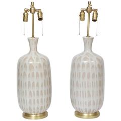 Vintage Italian Beige and White Froth Glazed Ceramic Table Lamps