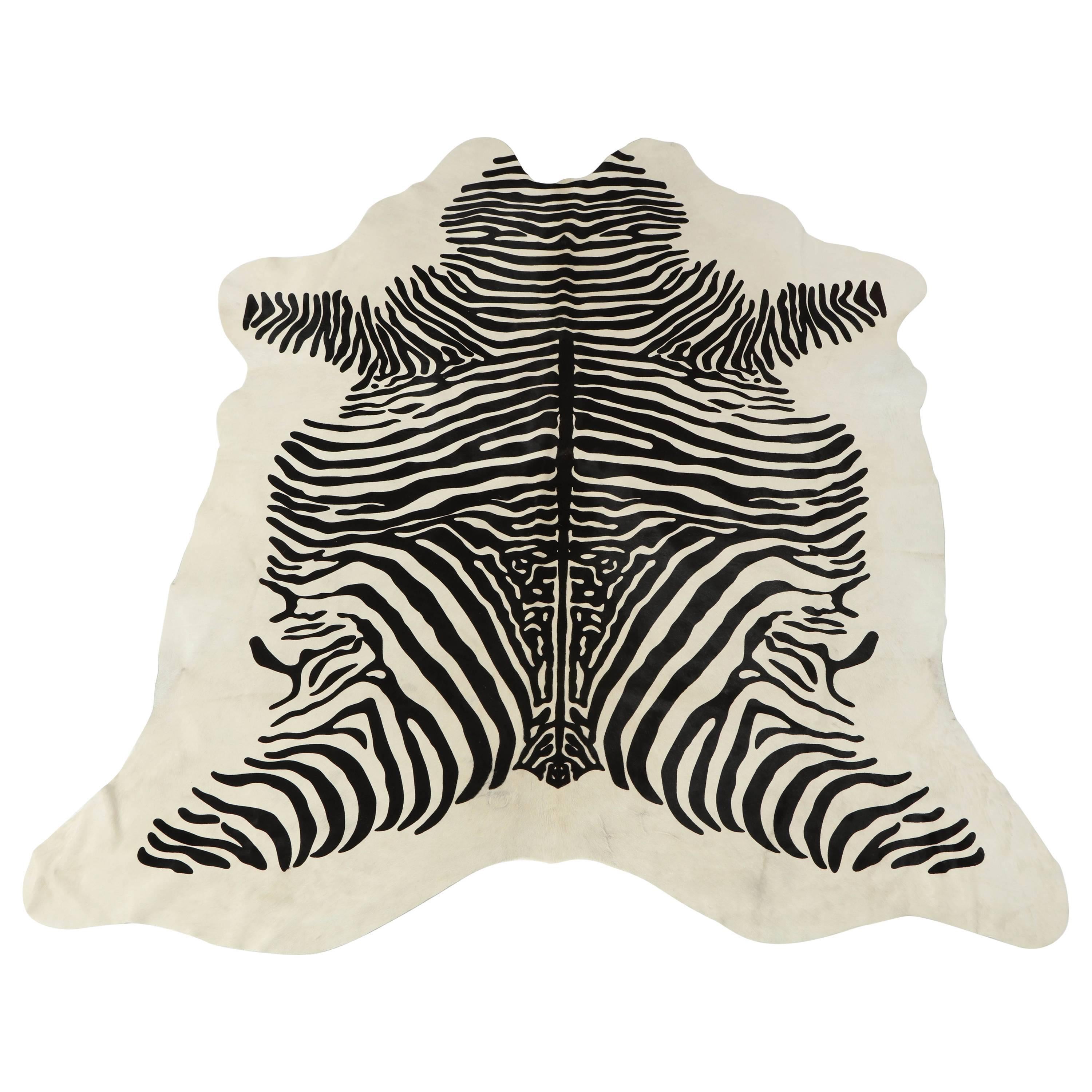 Contemporary Stenciled Zebra Print Brazilian Cowhide Rug, 2016