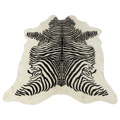 Used Contemporary Stenciled Zebra Print Brazilian Cowhide Rug, 2016