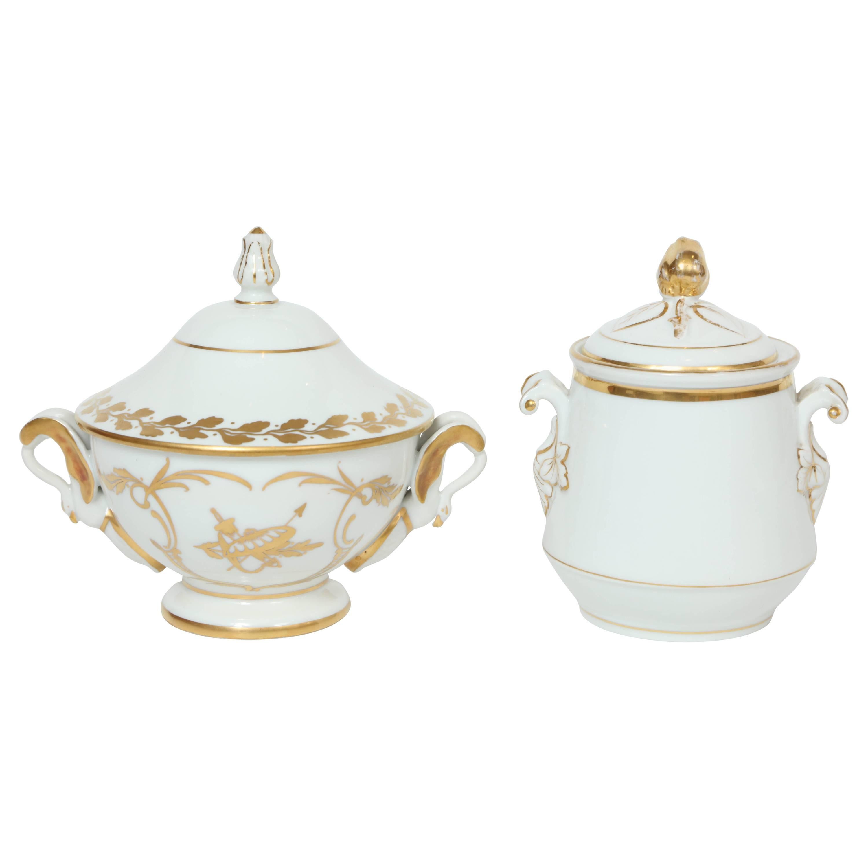 Set of Two French Limoges Porcelain Vessels with 22-Karat Gold Trim