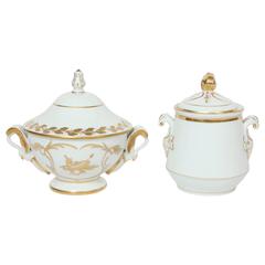 Set of Two French Limoges Porcelain Vessels with 22-Karat Gold Trim