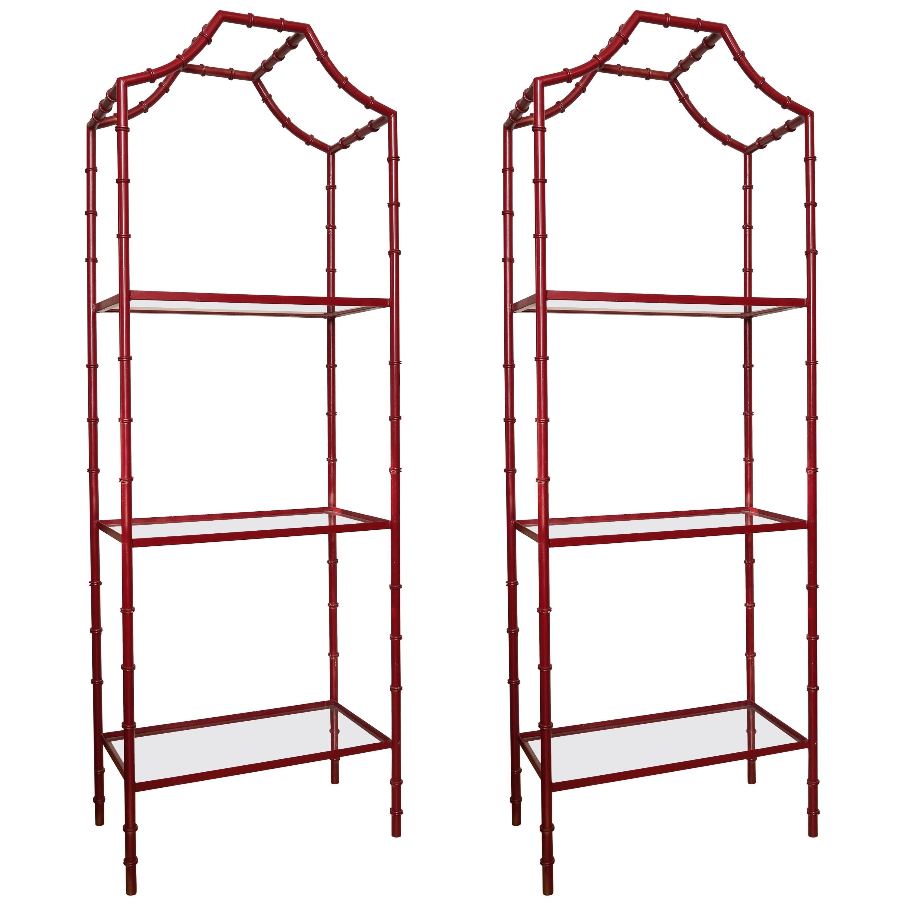Pair of Mid-Century Pagoda Style Faux Bamboo Étagères