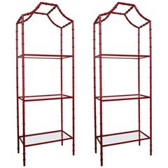 Vintage Pair of Mid-Century Pagoda Style Faux Bamboo Étagères