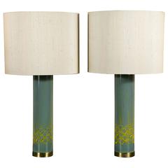 Pair of Celadon Green Enamel Table Lamps from Sweden, circa 1960