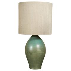 Large Danish Lamp in Stoneware with Green Glazed, circa 1960