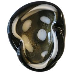 Vintage Italian Murano Black and White, Gold Art Glass Bowl After Barbini, 1960s