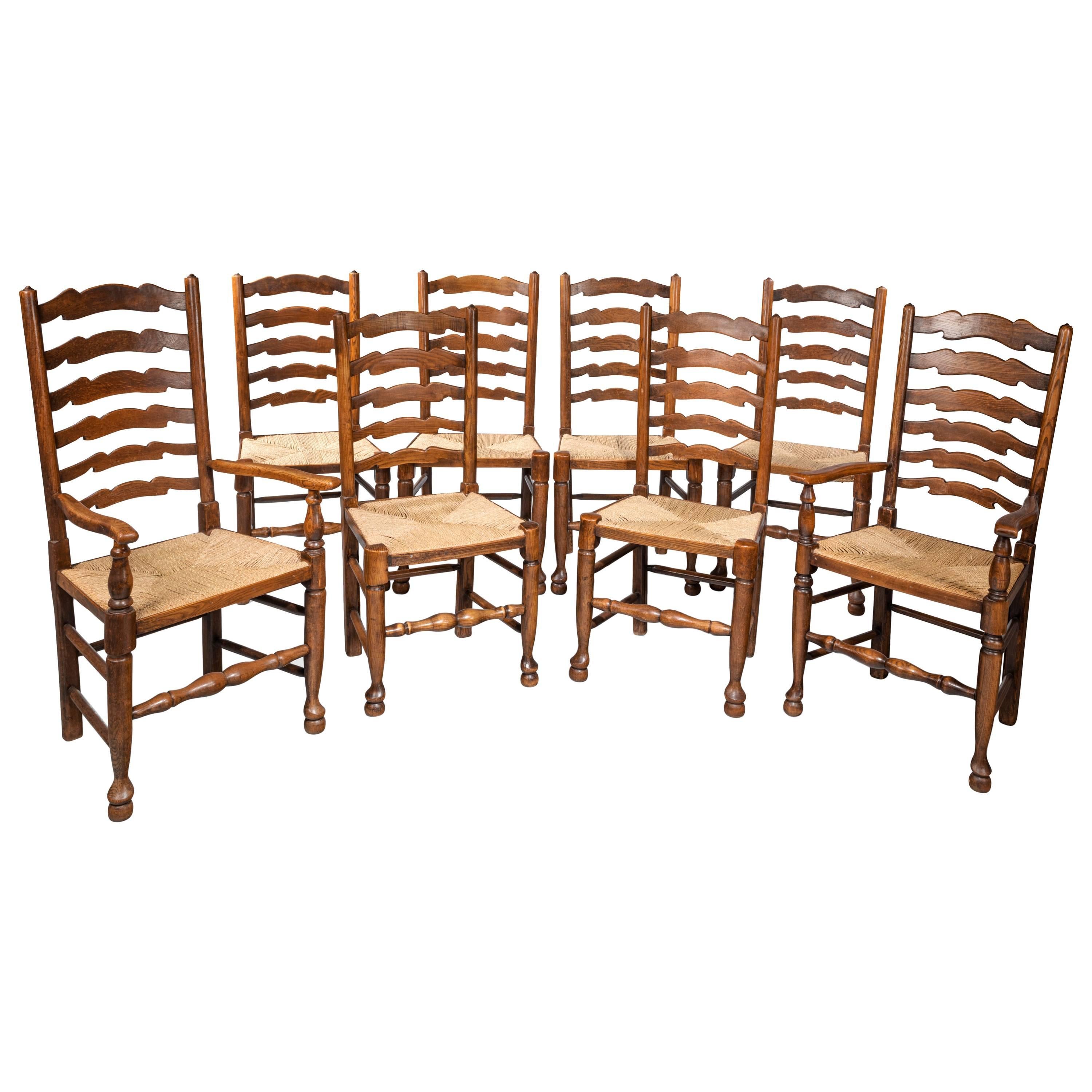 Set of Eight Late 19th Century Ladderback Chairs