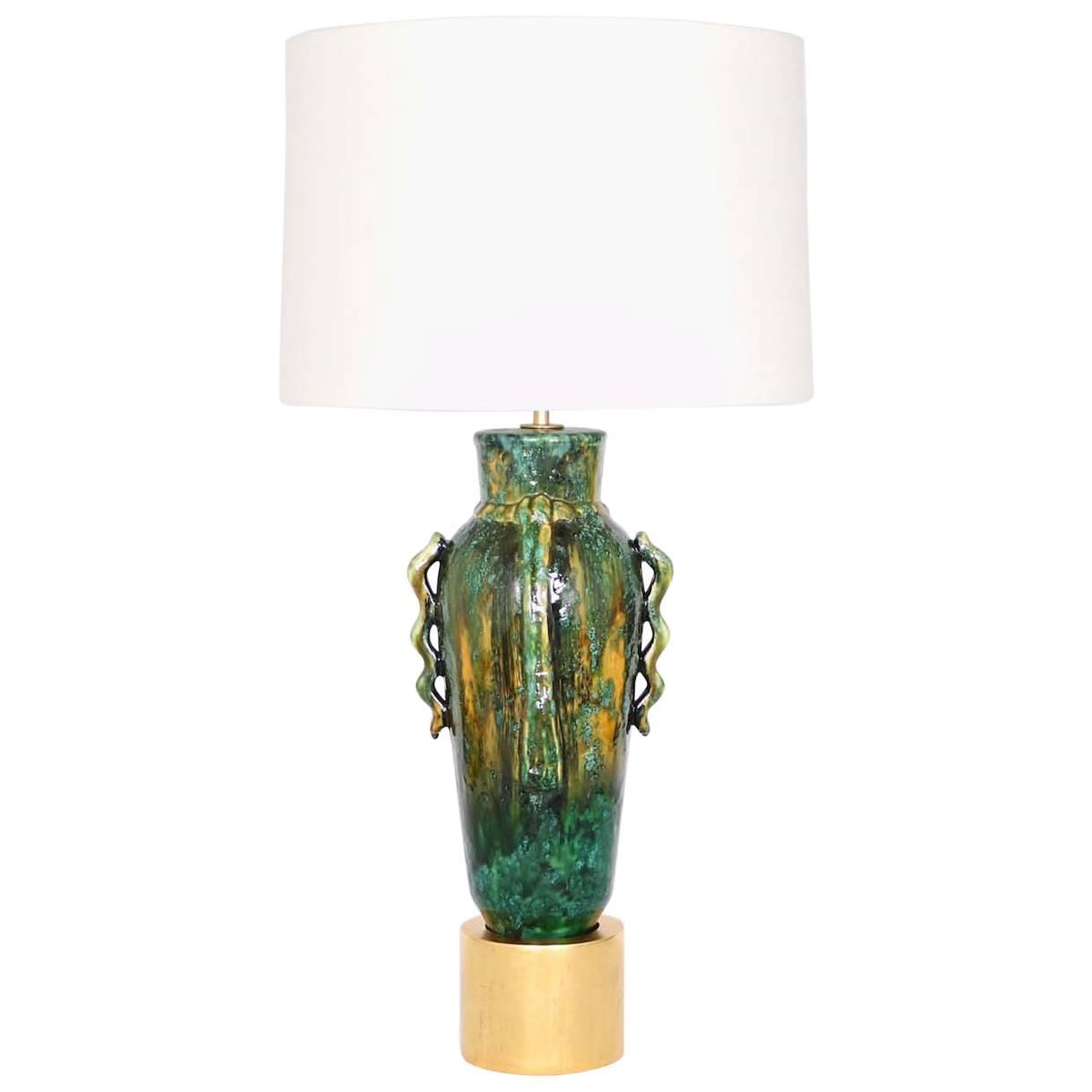 MCM Glazed Ceramic Lamp at 1stdibs