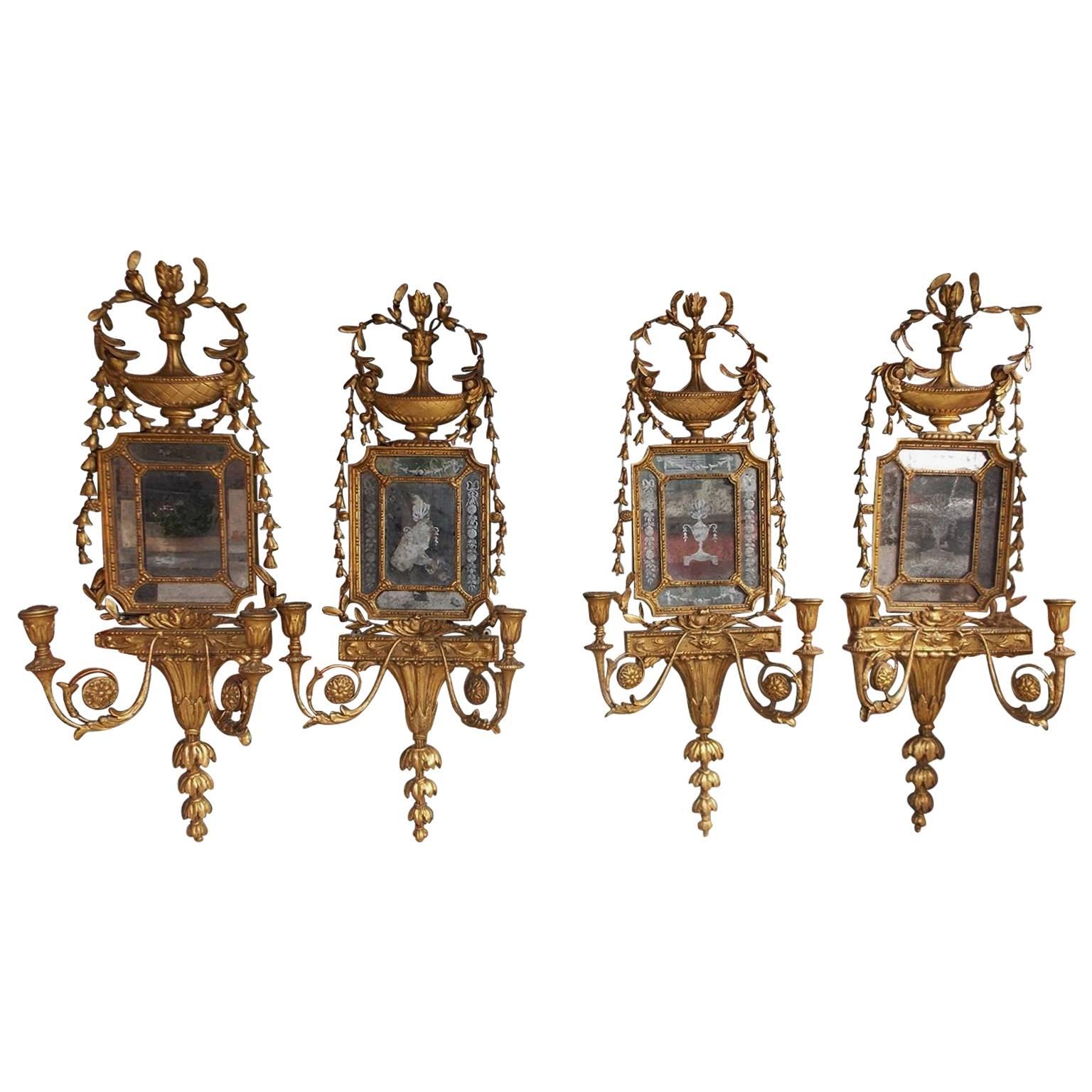 Set of Four George III Gilt Floral Mirror Wall Sconces, Circa 1780 For Sale