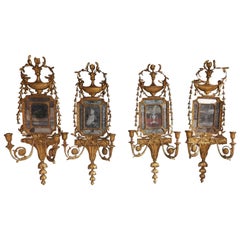 Set of Four George III Gilt Floral Mirror Wall Sconces, Circa 1780