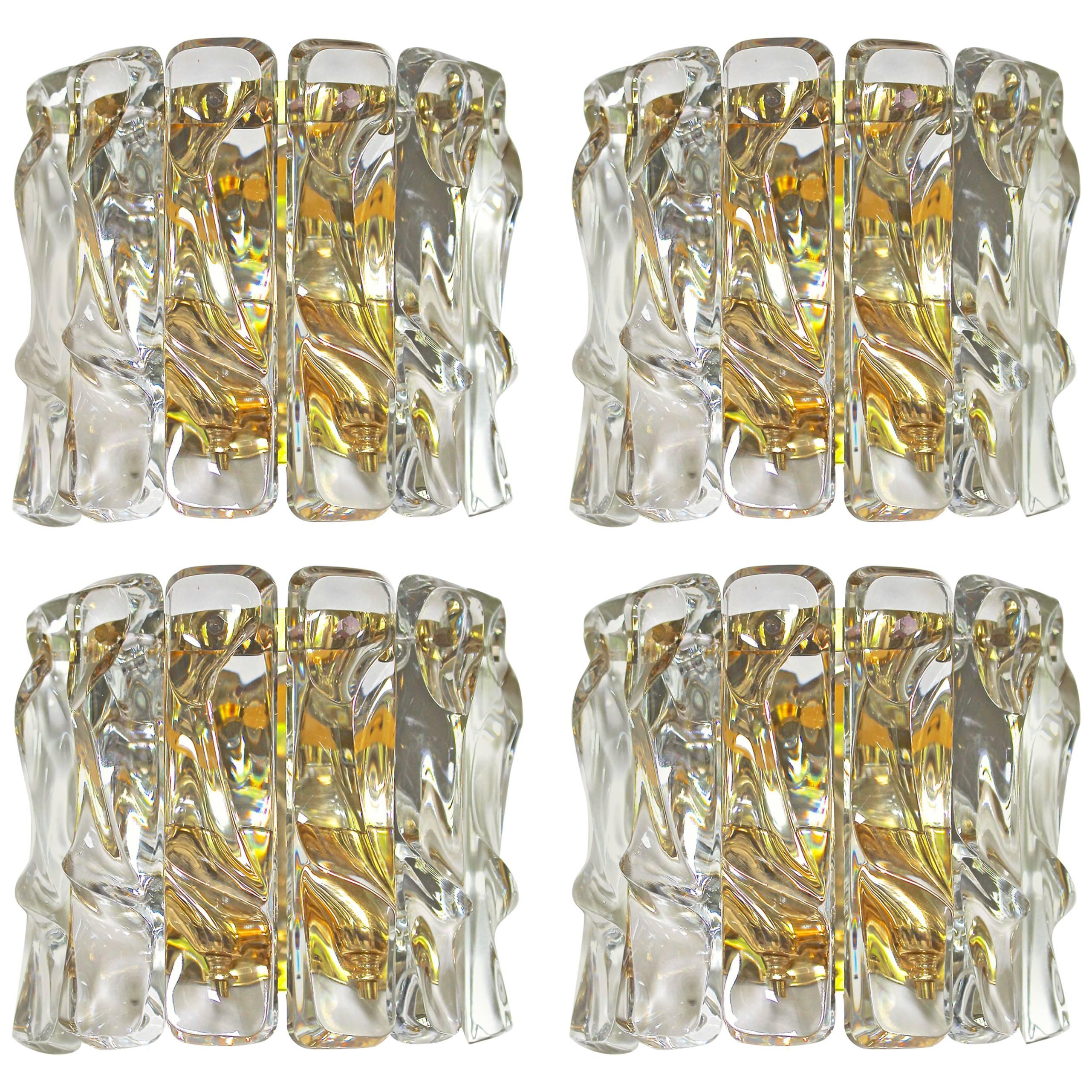 Set of Four Italian "Ice" Crystal Wall Sconces For Sale