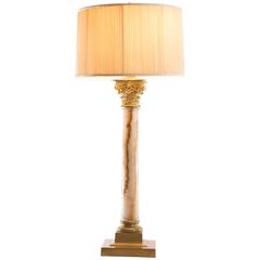 1850s Marble Lamp with Gilt Bronze Capital and Base with Custom Silk Shade