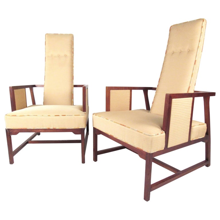 MidCentury Modern Pair Sculptural Teak High Back Armchairs For Sale at 1stDibs
