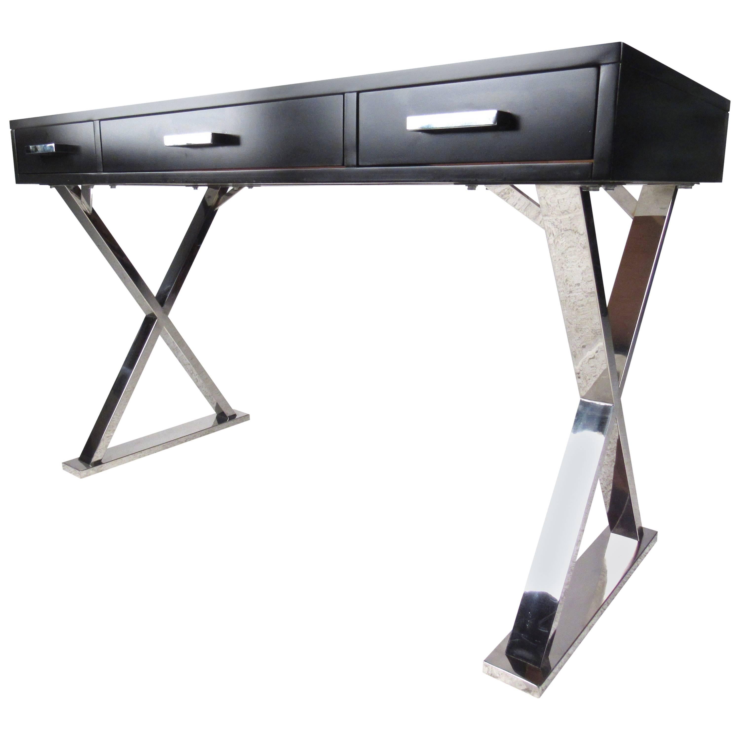 Contemporary Modern Desk With Chrome Base