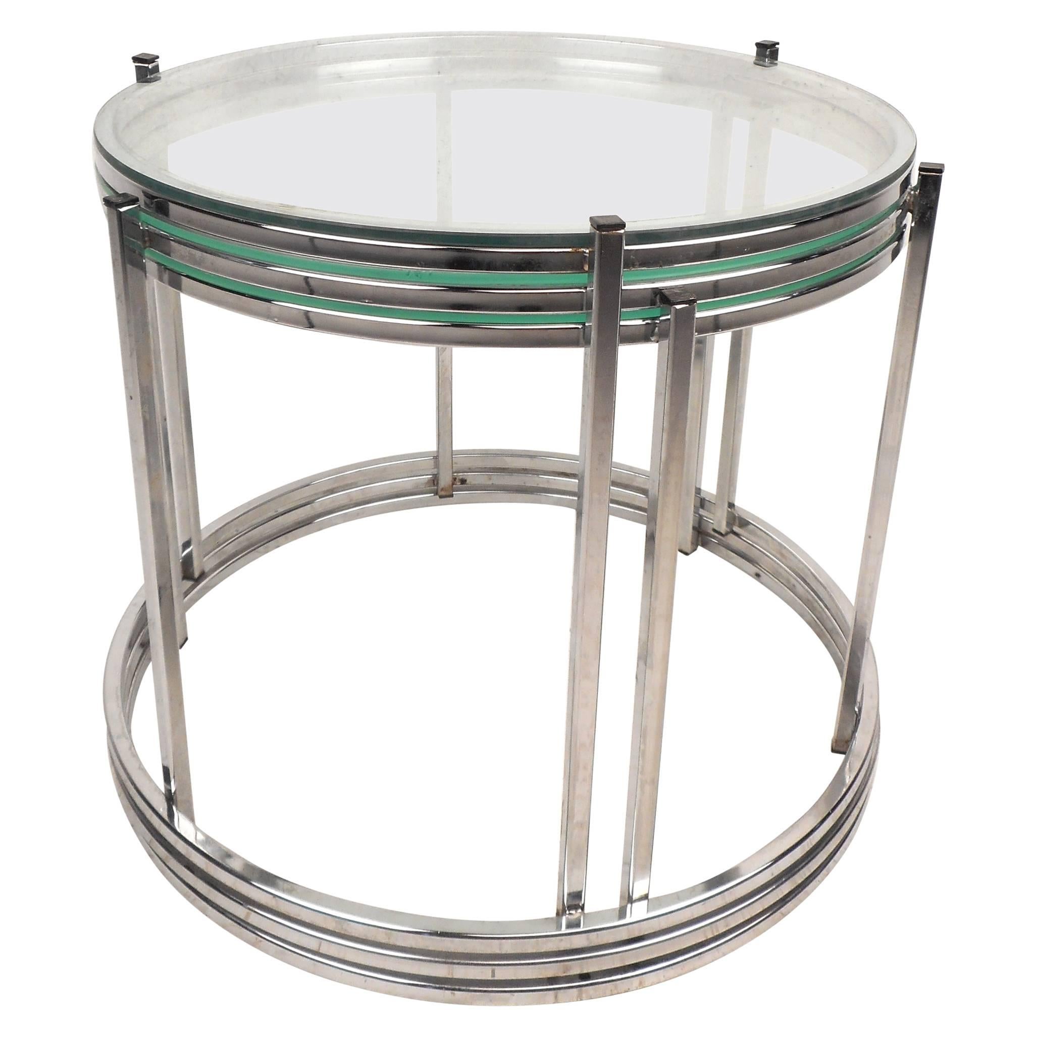 Mid-Century Modern Chrome and Glass Nesting Tables in the Style of Milo Baughman