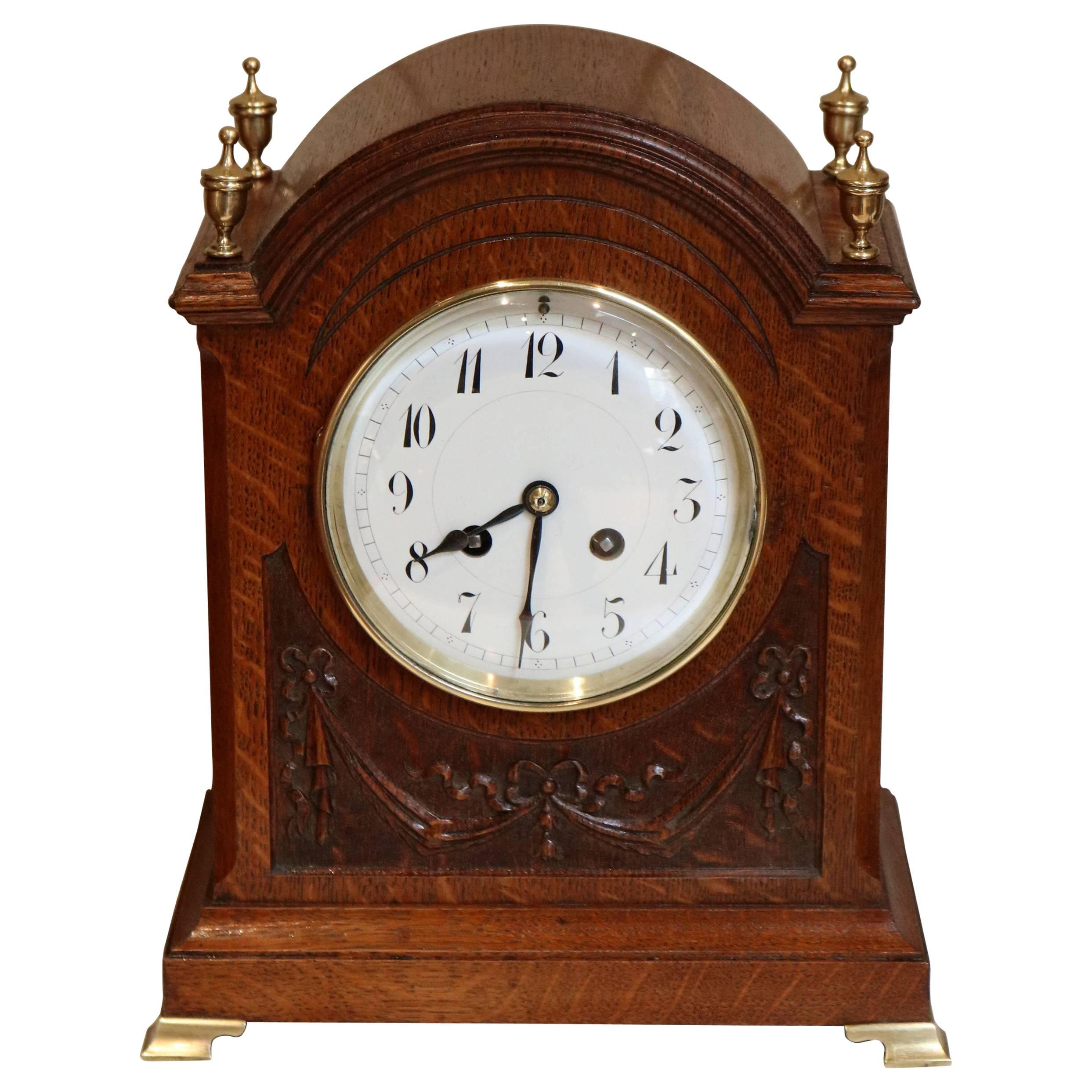 Edwardian Oak Mantel Clock For Sale