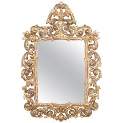 19th Century Rococo Style Giltwood Mirror in White Patina Finish