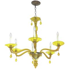 Mid-Century Murano Glass Yellow Six-Light Chandelier 3