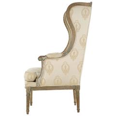 French Louis XVI Distressed Painted Antique Wingback Armchair, 19th Century