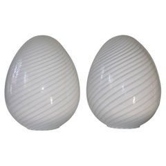 Vetri Murano Glass Swirled Egg Lamps- Two Pairs Available