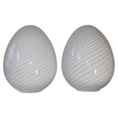 Pair of Vetri Murano Glass Swirled Egg Lamps 3