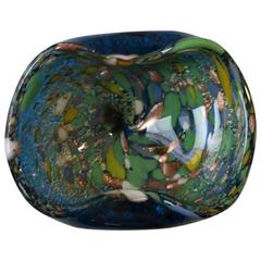 Vintage Italian Murano Blue with Copper Art Glass Bowl, Italy