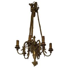 19th Century Empire Bronze Six Light Chandelier with Faces Fruit and Flowers