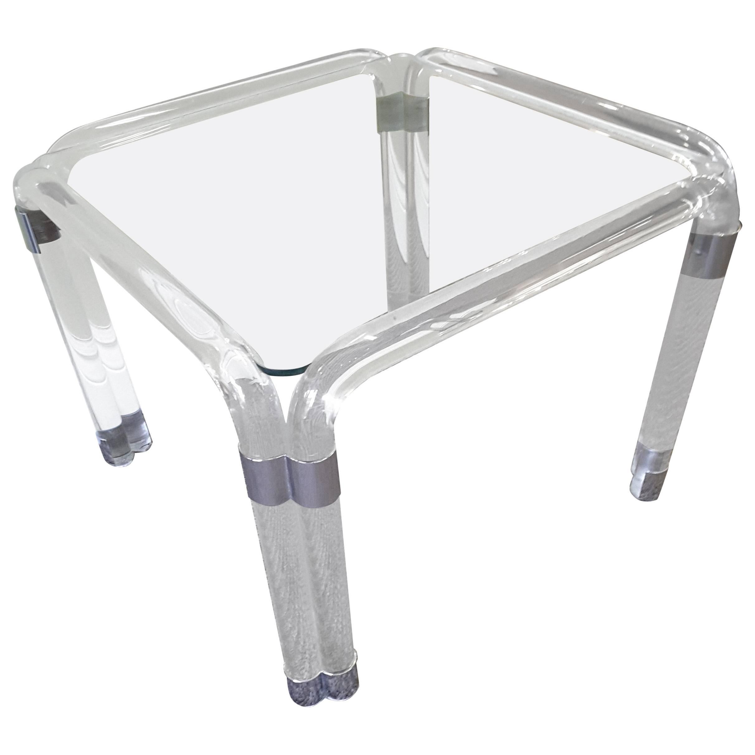 Karl Springer Style Tubular Lucite and Chrome End Table For Sale