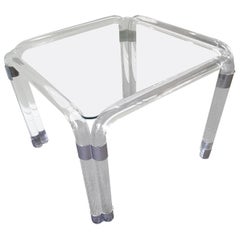 Karl Springer Style Tubular Lucite and Chrome End Table