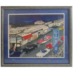 Vintage "Cruise Night 1990" Signed and Numbered Serigraph by Linnea Pergola