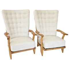 Pair of French Grand Repos Lounge Chairs by Guillerme et Chambron Votre Maiso