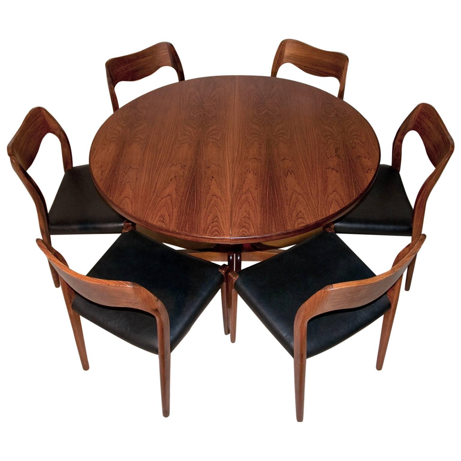 Danish Rosewood Dining Set by Moller Chairs No 71 and Table by Karl Ekselius For Sale