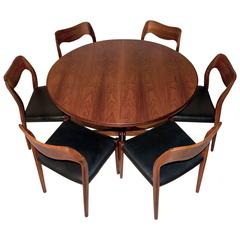 Danish Rosewood Dining Set by Moller Chairs No 71 and Table by Karl Ekselius