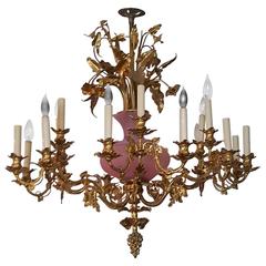 Antique 19th Century French Gilt Bronze and Opaline 12-Light Chandelier