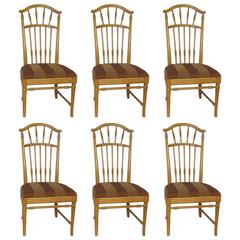 Set of Six Light Wood High Back Dining Chairs with Spindles