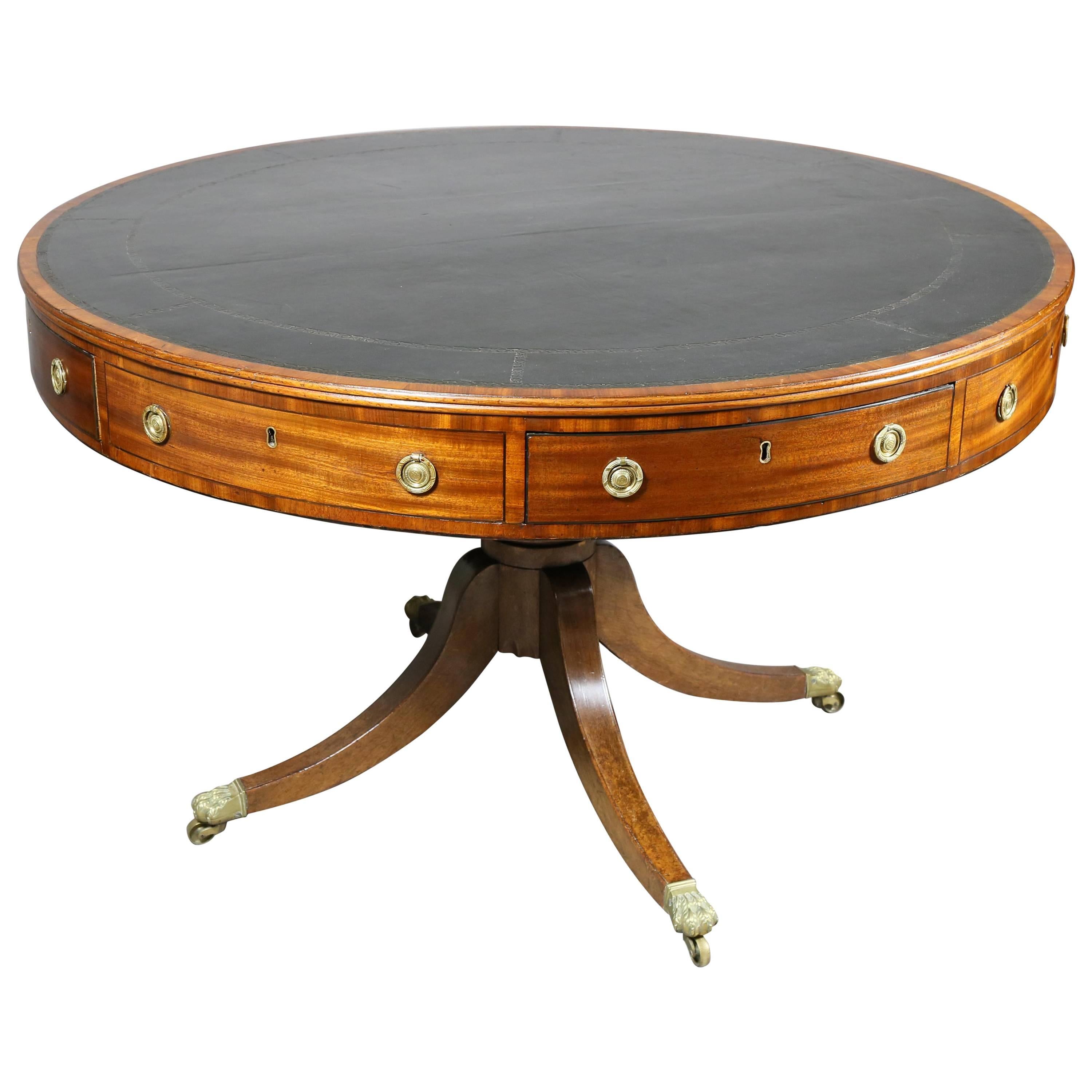 Regency Mahogany and Ebonized Drum Table