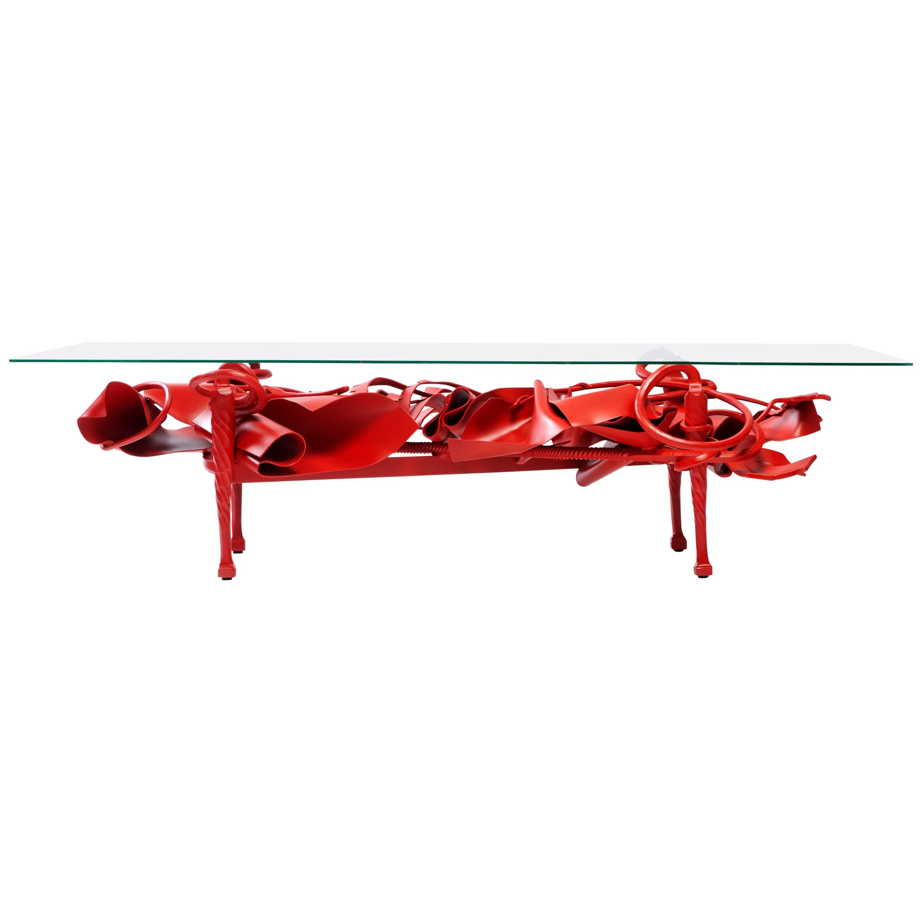Albert Paley Contemporary New Muse Table in Forged, Sculpted and Painted Steel